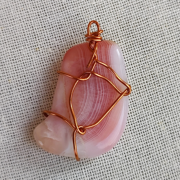 Wire Wrapped Rhodochrosite Pendant - Picture 2 of 4